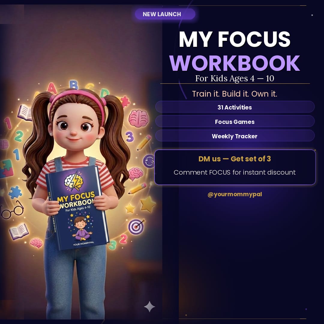 girl holding focus workbook _activity book for kids aged 4 to 10