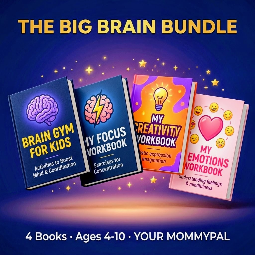 The Big Brain Bundle — 3 Printable Workbooks for Kids Ages 4-10 by YOUR MOMMYPAL including Focus, Creativity and Emotions