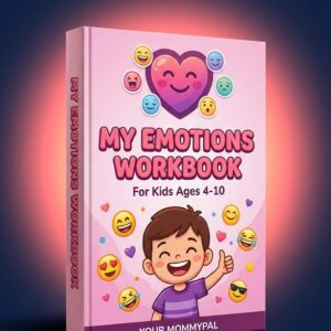 My Emotions Workbook for Kids — 3D book cover for printable activity workbook on feelings and emotional intelligence ages 4-10 by YOUR MOMMYPAL